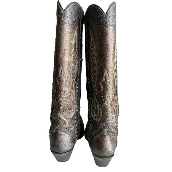 Dan Post Tempted Studded Women's Cowboy Boots 8.5 Leather Brown Black Metallic - Picture 5 of 15